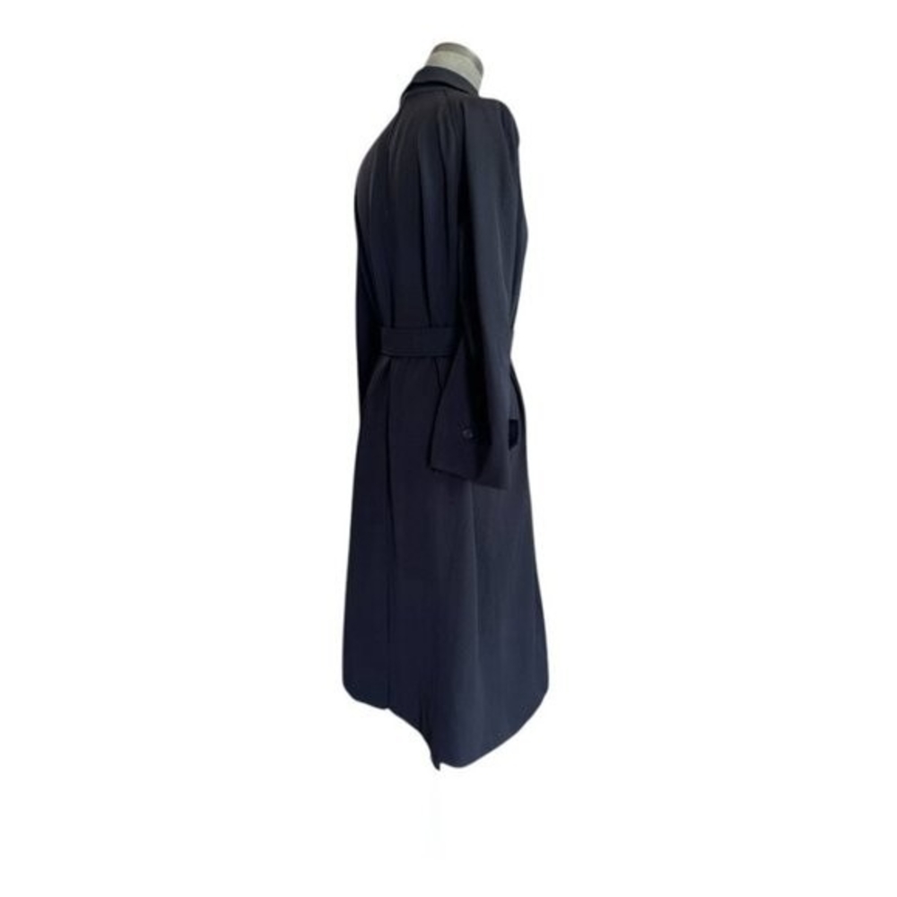 Authentic Burberry 100% Wool Navy Blue Midi Trench Coat Women's 10 Waterproof - Picture 7 of 13